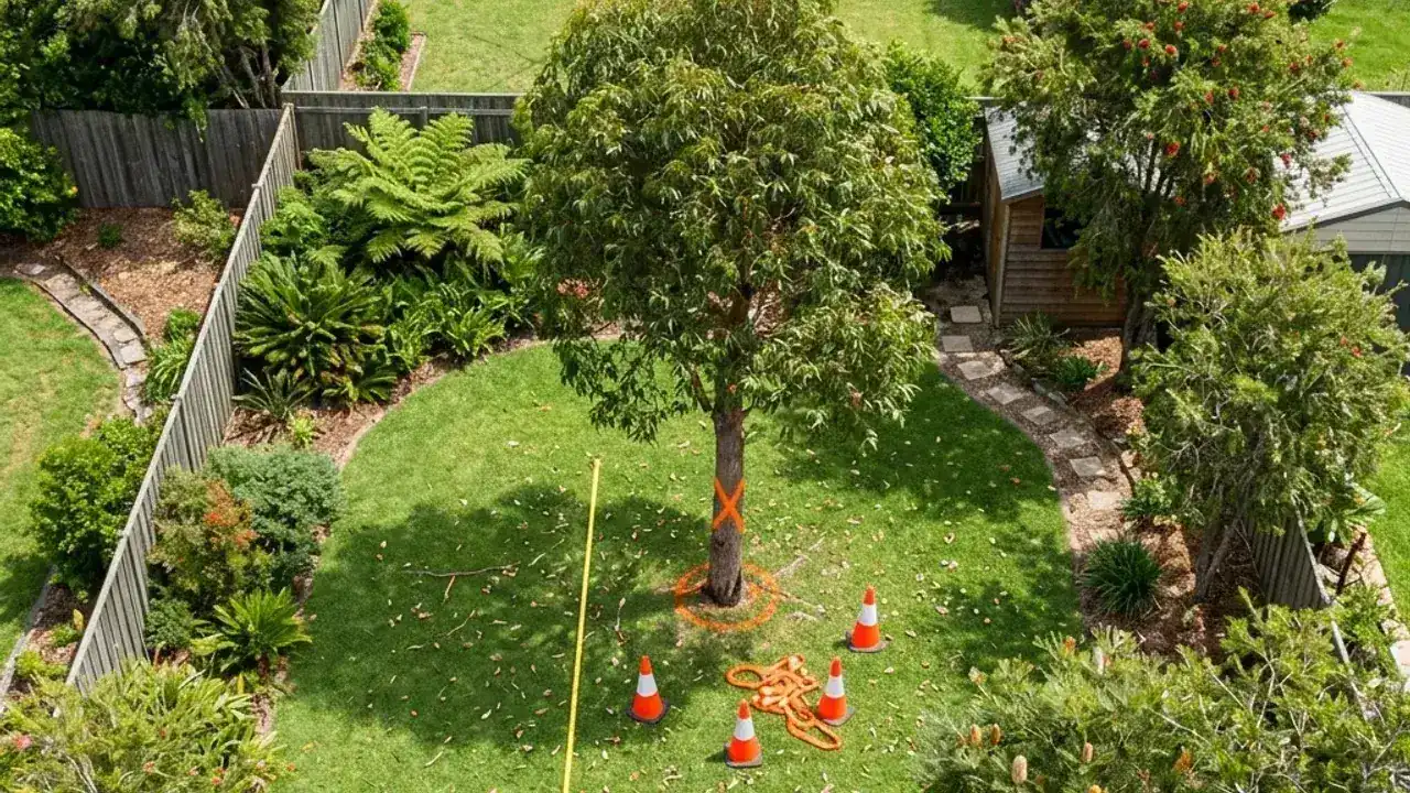 Tree work cost estimate scene in a Sydney backyard